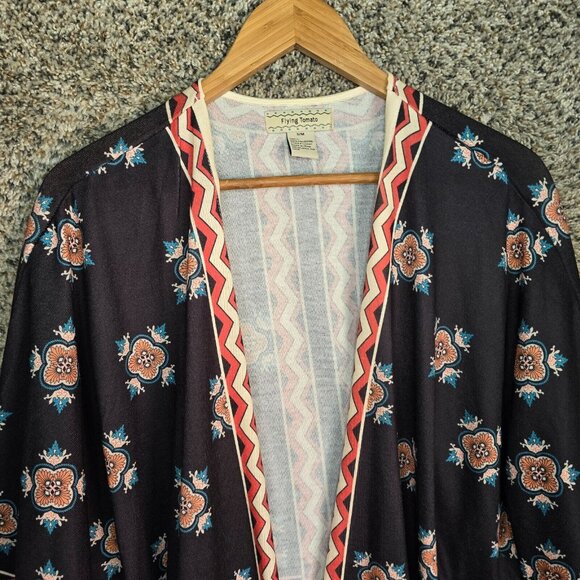 Flying Tomato Cardigan Womens Medium Black Knit Open Front Boho Casual Polyester - Picture 4 of 7